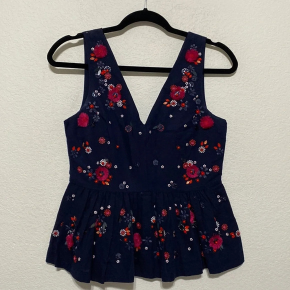 J.Crew Hand-Embellished Linen Blend Multicolor Peplum Top Size 0 - Picture 2 of 8